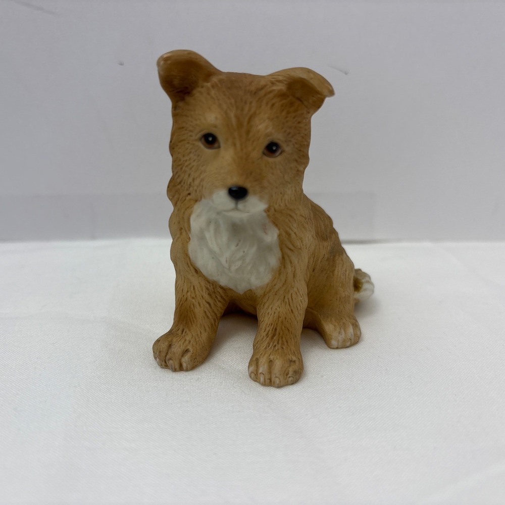 Vintage Homco Collie Puppy Dog 3" Ceramic Figurine Bisque 8828